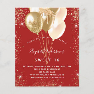 Flyer Convite orçamento balões vermelhos dourados Sweet