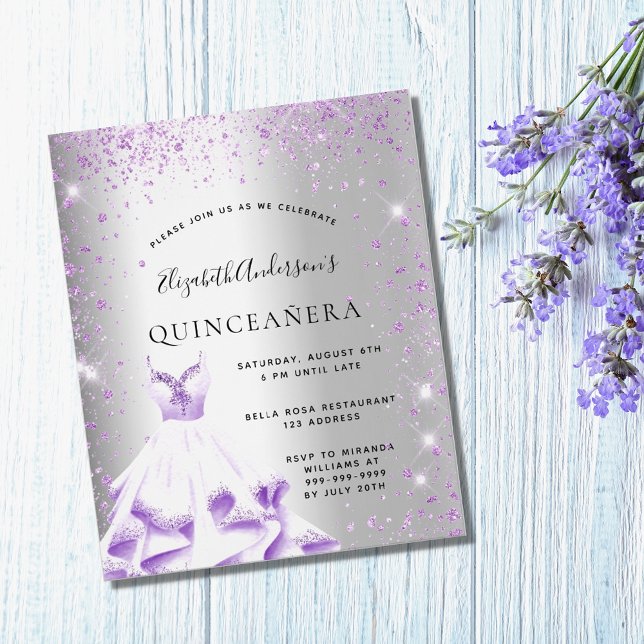 Flyer convite orçamento de vestido roxo prateado de Quin (Criador carregado)