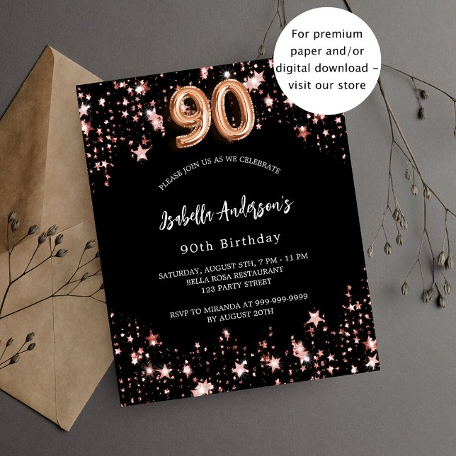 Flyer convite para 90 de aniversário de rosa de ouro pre (Criador carregado)