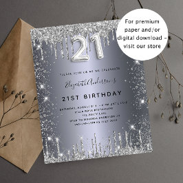Flyer convite para aniversário de 21 anos prata com bril
