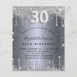 Flyer convite para aniversário de 30 anos prata com bril