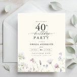 Flyer Convite para aniversário de 40 anos oral de orçame<br><div class="desc">Celebre em estilo com um convite para aniversário de 40 anos de caligrafia floral de jardim, perfeito para um evento de marco. Com designs florais vibrantes e caligrafia elegante, este convite dá um tom caprichoso mas sofisticado para a sua celebração. O tema do jardim exuberante combina beleza natural com uma...</div>