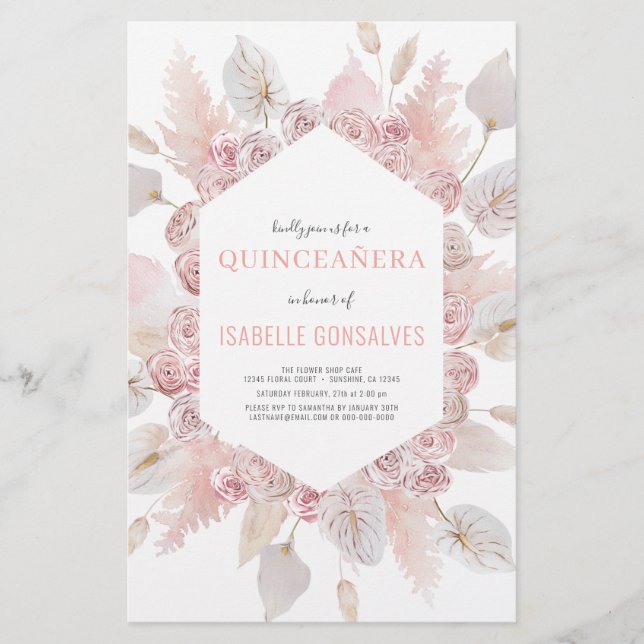 Flyer Convite para Boho QUINCEAÑERA (Frente)