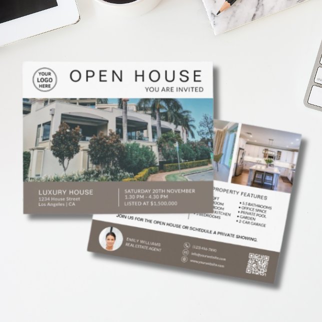 Flyer Convite para Casa Aberta de Imóveis (Real Estate Open House Invite Flyer)