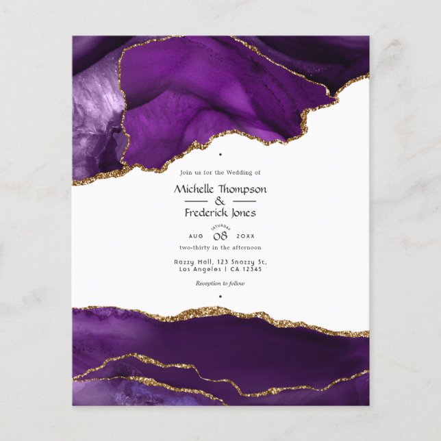 Flyer Convite para Casamento Agato Roxo e Dourado (Frente)
