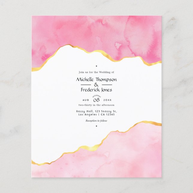 Flyer Convite para Casamento de Agato Rosa e Dourado (Frente)