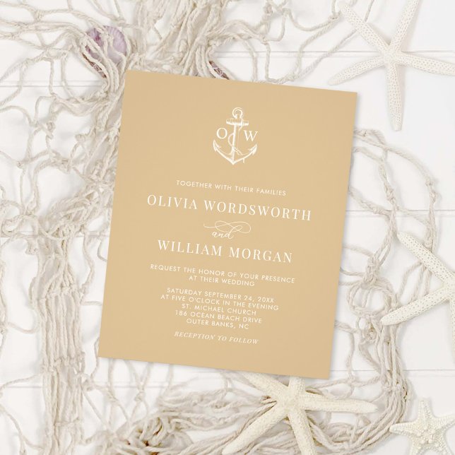 Flyer Convite para Casamento de Beige com Âncora Náutica (Criador carregado)