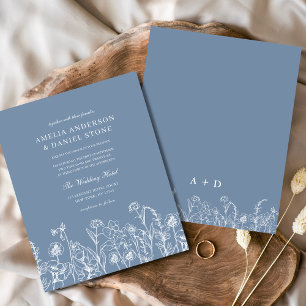 Flyer Convite para Casamento de Borracha Azul de Flor Se