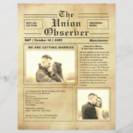 Flyer Convite para Casamento de Estilo de Jornal Vintage