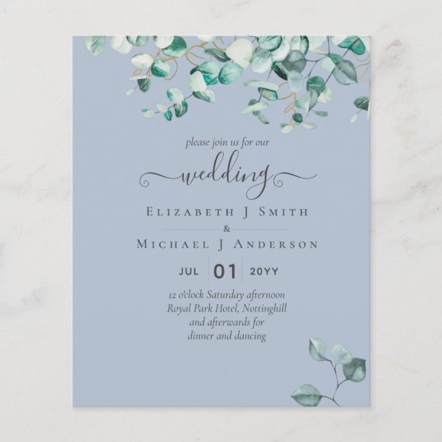 Flyer Convite para Casamento de Eucalyptus Azul Dusty (Frente)
