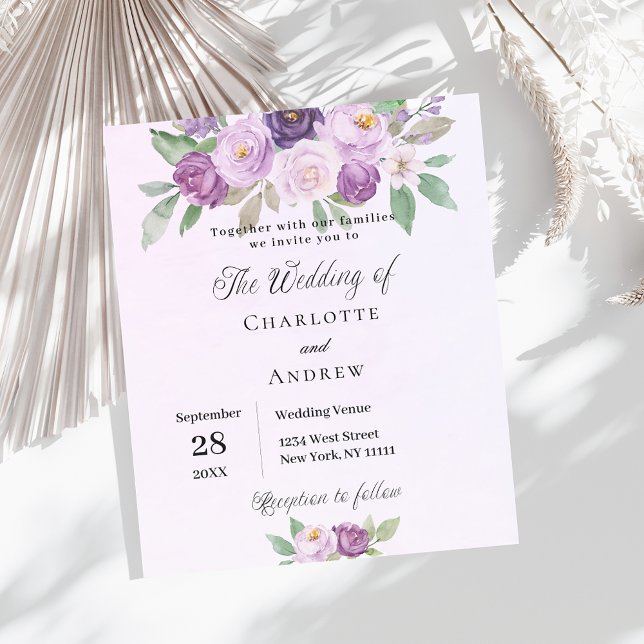 Flyer Convite para casamento de flores violetas (Criador carregado)