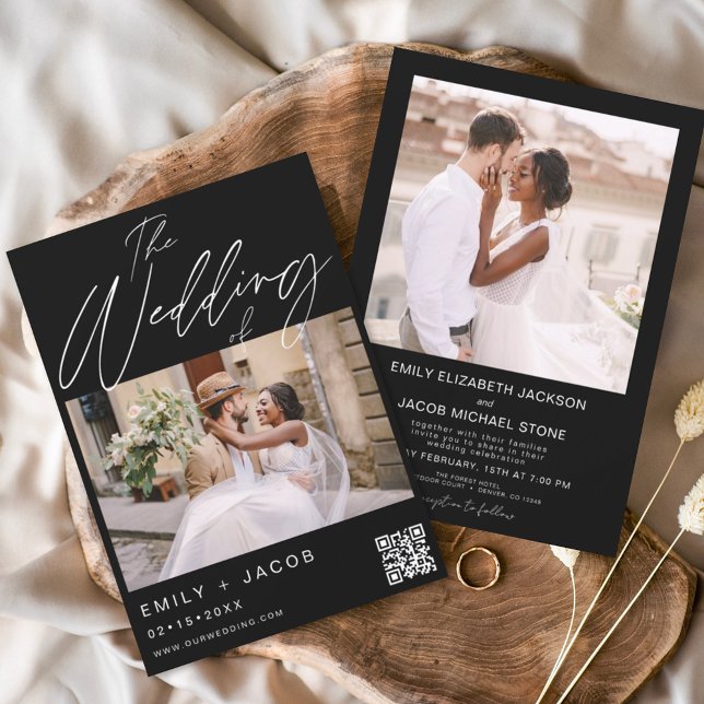 Flyer Convite para Casamento de Foto de Código QR Preto  (Criador carregado)
