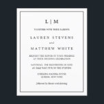 Flyer Convite para Casamento de Lauren Black and White B<br><div class="desc">Simples folheto de convite para casamento com um design moderno, mas elegante, com suas duas letras de monograma no topo e seus detalhes cercados por uma fina fronteira. Todo o texto está preto sobre um fundo branco. As fontes e as cores de fundo podem ser alteradas para qualquer cor desejada...</div>
