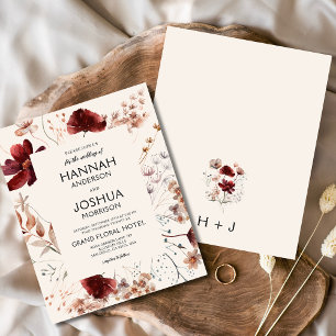 Flyer Convite para Casamento de Monograma de Flor Selvag