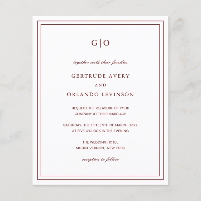 Flyer Convite para Casamento de Orçamento Elegante Cláss (Frente)