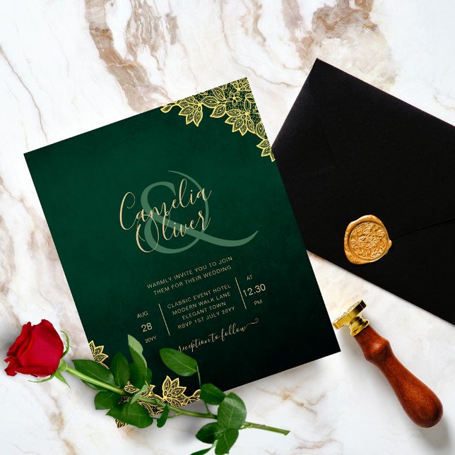 Flyer Convite para casamento de orçamento Emerald Green  (Criador carregado)