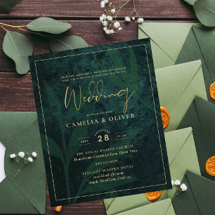 Flyer Convite para casamento de orçamento Emerald Green