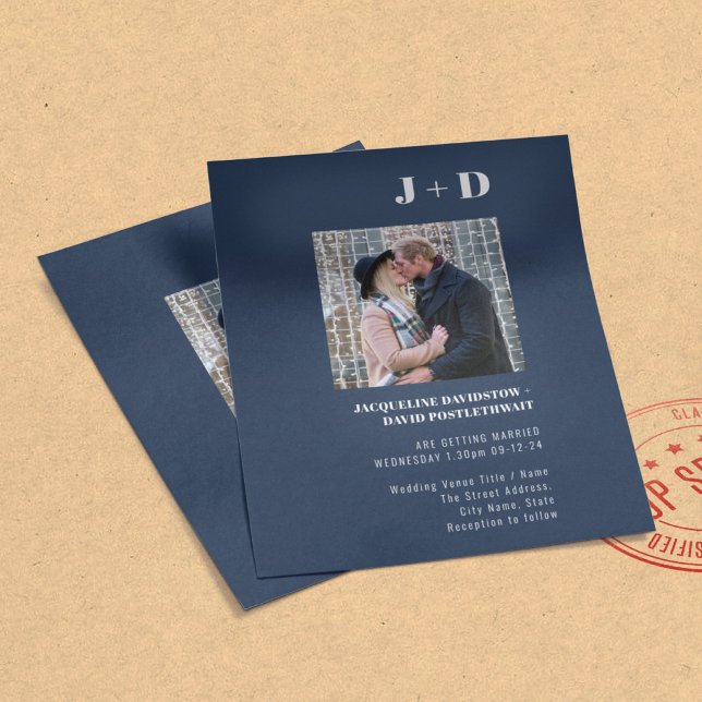 Flyer Convite para casamento de orçamento Foto azul de M (Criador carregado)