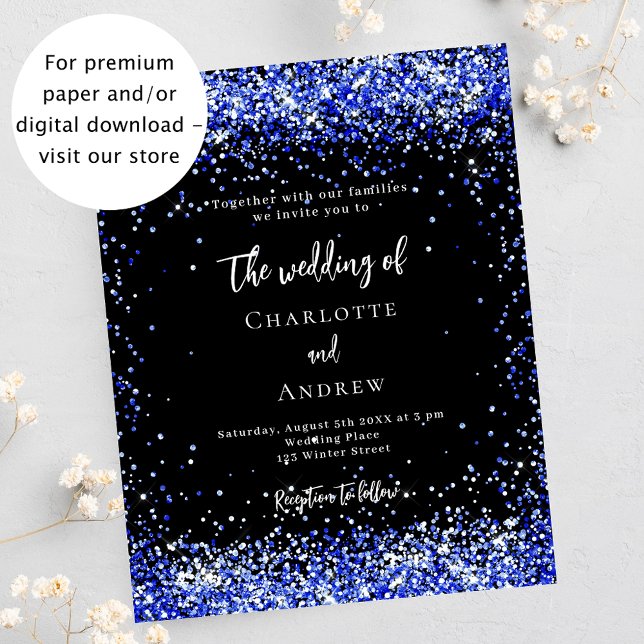 Flyer Convite para casamento de orçamento real azul pret (Criador carregado)