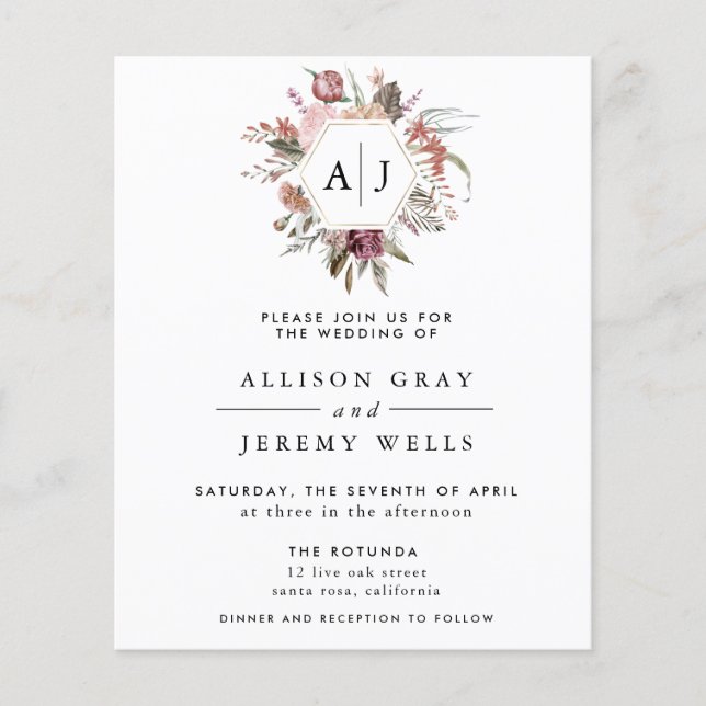 Flyer Convite para Casamento de Rosa Monograma com Dusty (Frente)