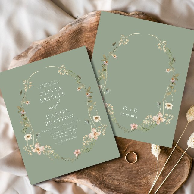 Flyer Convite para Casamento de Sage Green Wildflower (Criador carregado)