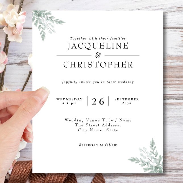 Flyer Convite para Casamento Eucalyptus Calliografia de  (Criador carregado)