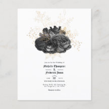 Convite para Casamento Floral Dourado e Preto Vint