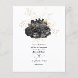 Flyer Convite para Casamento Floral Dourado e Preto Vint