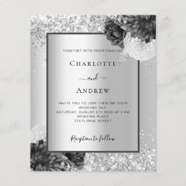 Flyer Convite para casamento floral elegante de prata