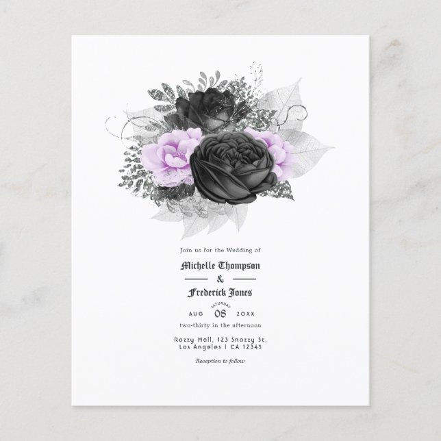 Flyer Convite para Casamento Floral Puro e Negro (Frente)
