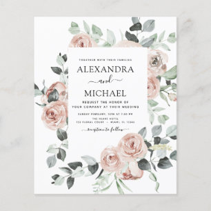 Flyer Convite para Casamento Floral Rosa-Rosa-Dusty