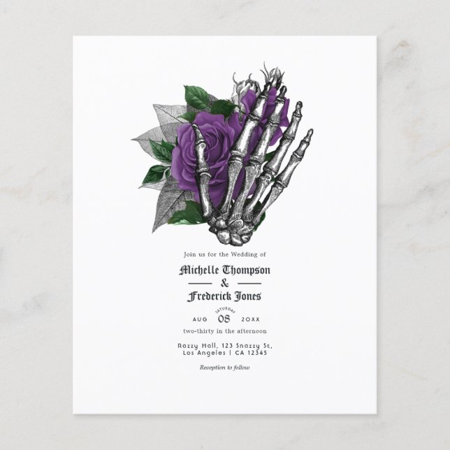 Flyer Convite para Casamento Gótico de Esqueleto Floral  (Frente)