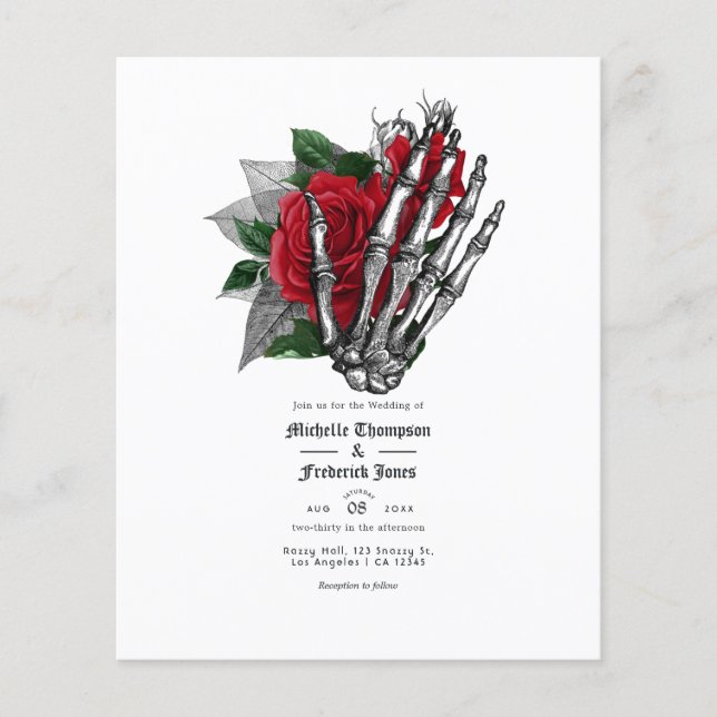 Flyer Convite para Casamento Gótico Floral Vermelho (Frente)