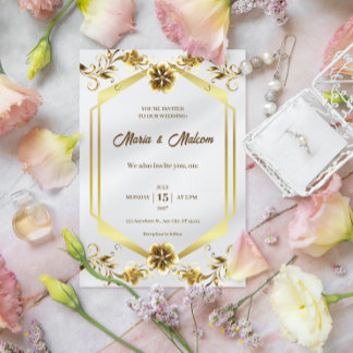 Flyer Convite para Casamento Moderno Dourado Branco Eleg