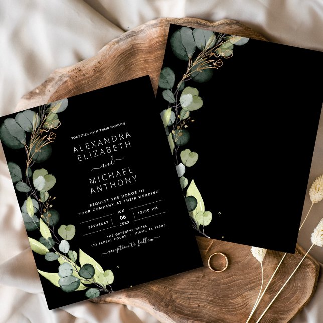Flyer Convite para Casamento Negro Eucalyptus (Criador carregado)
