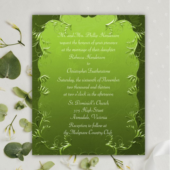 Flyer Convite para Casamento Verde da Elegância barato (Criador carregado)