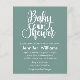 Flyer convite para chá de fraldas branco verde minimalis