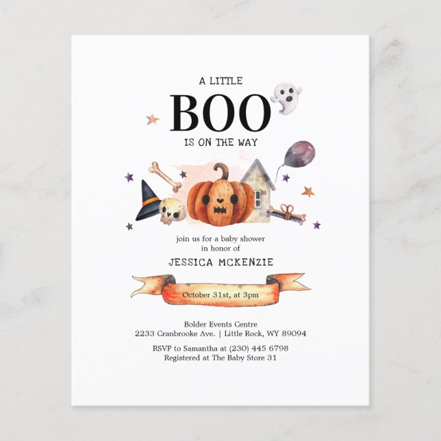 Flyer Convite para Chá de fraldas de Boo Halloween (Frente)