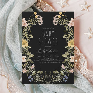 Flyer Convite para Chá de fraldas de Flor Selvagem de Or