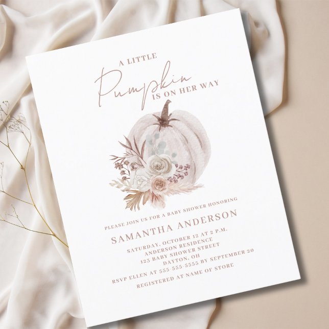 Flyer Convite para Chá de fraldas de Menina de Abóbora d (Criador carregado)