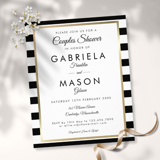 Flyer Convite para Chá WeddingCasal Stripe de Orçamento (Criador carregado)
