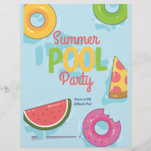 Flyer Convite para Festa de Piscina de Verão, Festa no Q