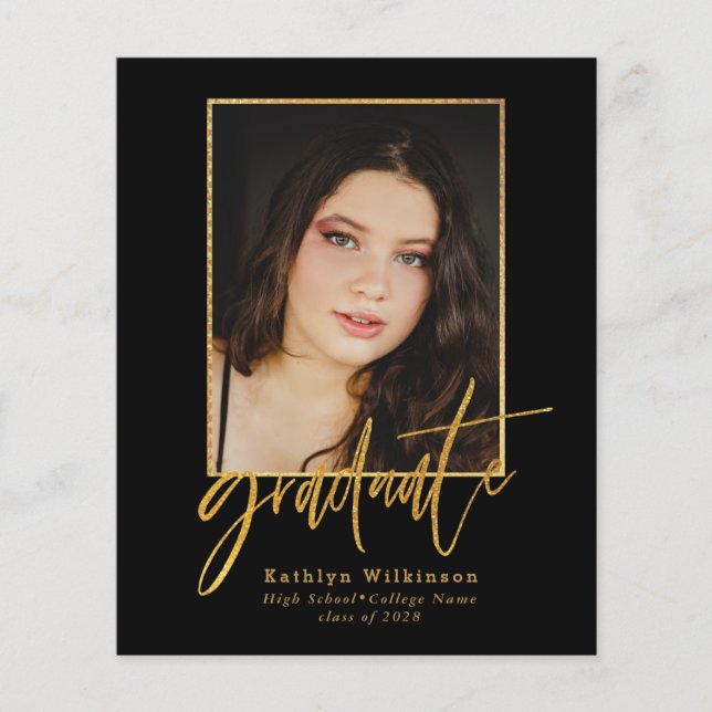 Flyer Convite para Formando de Script Dourado Elegante d (Frente)
