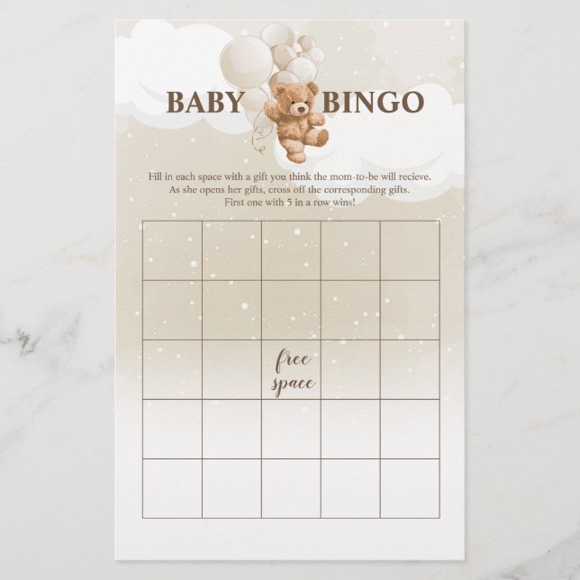Flyer Convite para Jogos de Chá de Bebê BINGO do Ursinho (Frente)