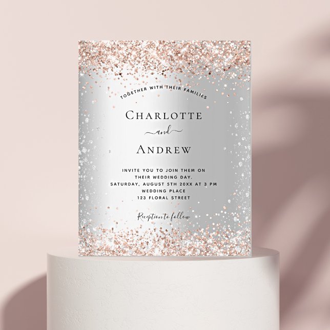 Flyer Convite para o casamento de rosa de ouro com brilh (Criador carregado)