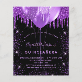 Flyer Convite para orçamento de cinceanera preto-roxo