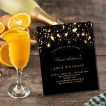 Flyer convite para orçamento de ouro preto festa de aniv<br><div class="desc">Por favor, note que este convite está no papel de folheto e é muito fino. Os envelopes não estão incluídos. Para convites mais grossos (mesmo design) visite nossa loja Um convite de aniversário 40º (ou qualquer idade) para ele e para ela. Um fundo preto decorado com estrelas douradas falsas. Personalize...</div>