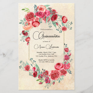 Flyer Convite para Quinceanera para Rosas vermelhas de A