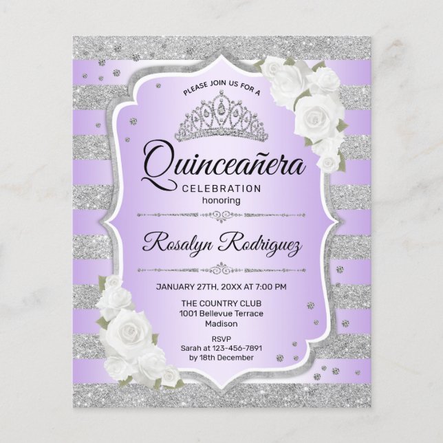 Flyer Convite para Quinceanera Puro de Prata Orçamental (Frente)