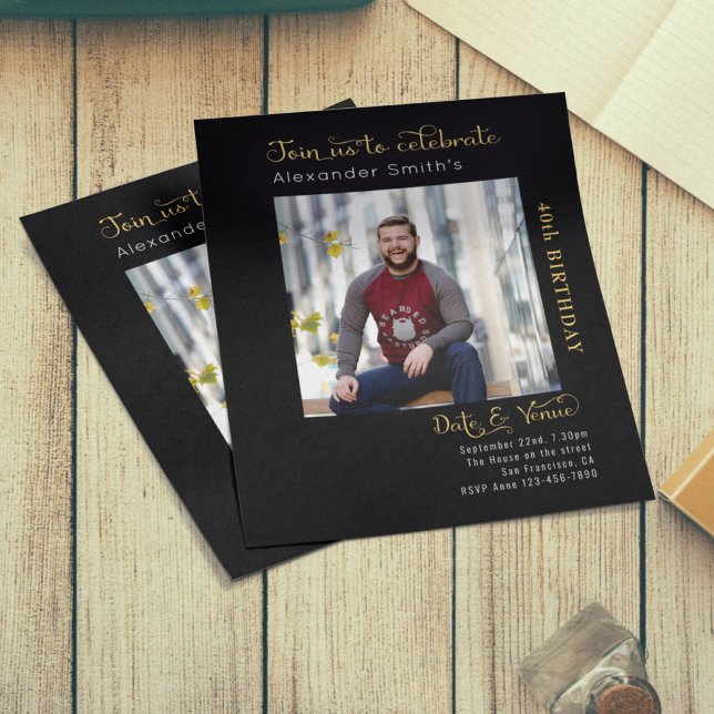 Flyer Convite Preto aniversário de 40 anos de Orçamento (Criador carregado)